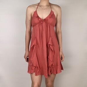 L’AGENCE Silk Halter Ruffle Mini Dress Size 4 Pink Spaghetti Strap